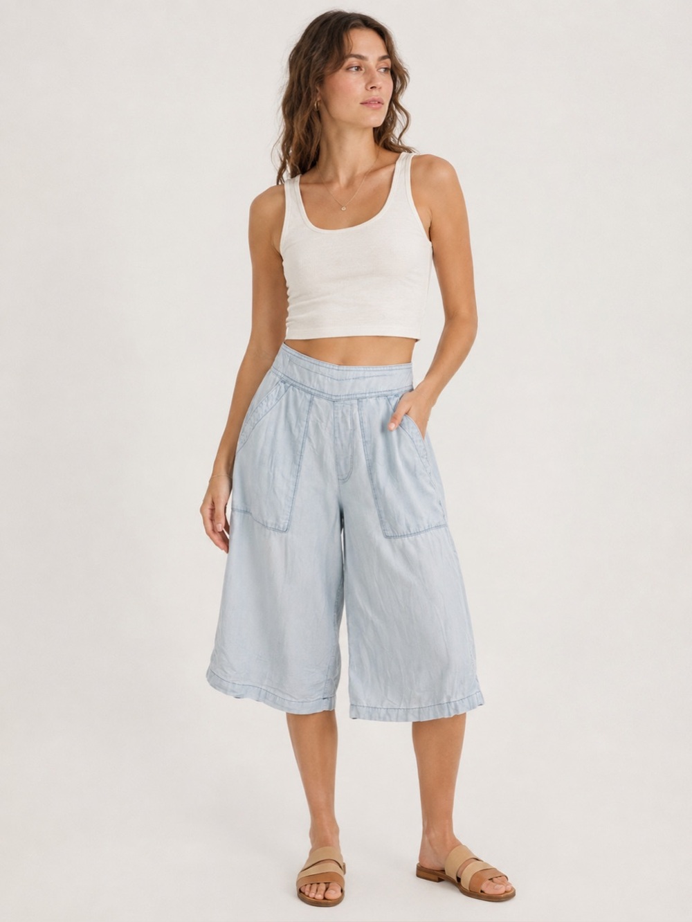 Cloth & Stone Anthropologie Chambray Wide Leg Culottes Petite Medium Boho Pant